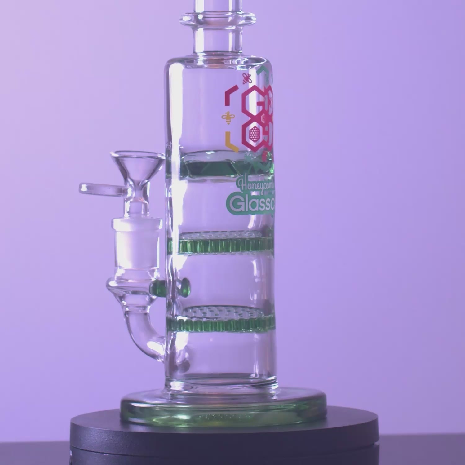 Load video: GC Bent Neck Bong w/Triple Honey Comb Perc-Green-9.5 in
