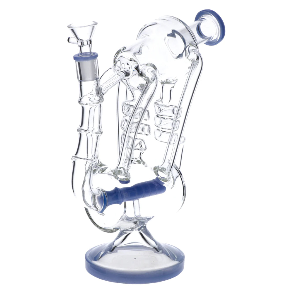 Bent Neck Hybrid Recycler Dab Rig | Milky Blue | Side view 2