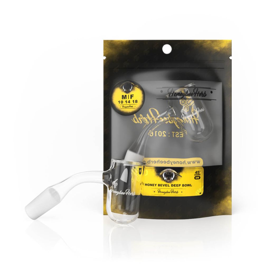 Honeybee Herb Honey Bevel Deep Bowl SW Female Quartz Banger | 45°