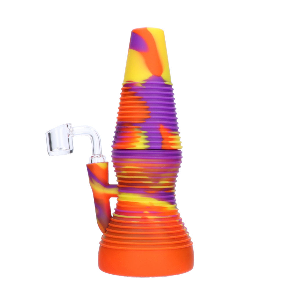 Silicone Dab Rig With Banger | Orange Yellow & Purple | side view 2