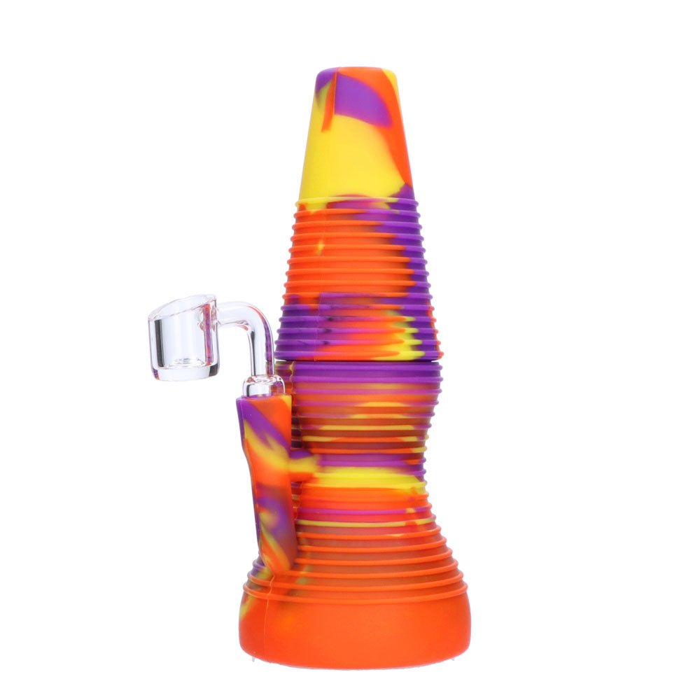 Silicone Dab Rig With Banger | Orange Yellow & Purple | side view 1