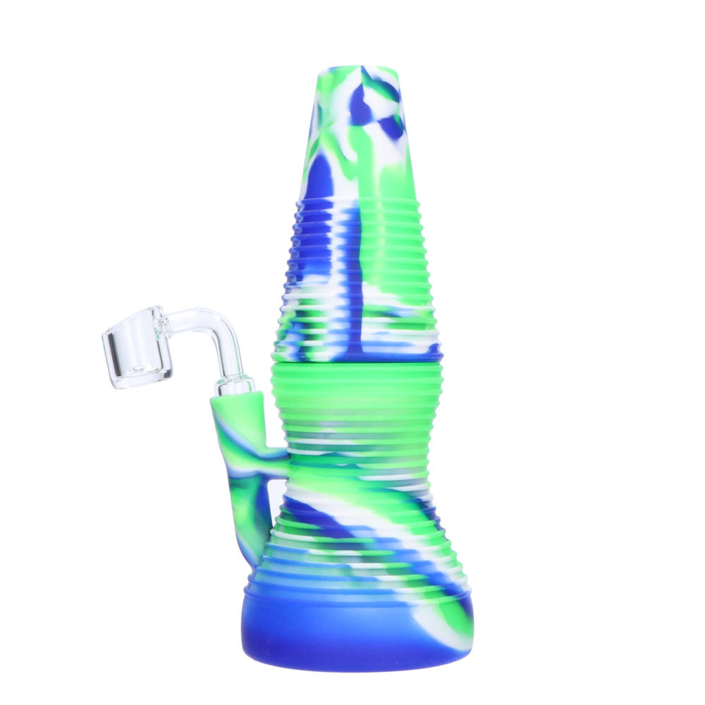 Silicone Dab Rig With Banger | Blue Neon & White | side view 2