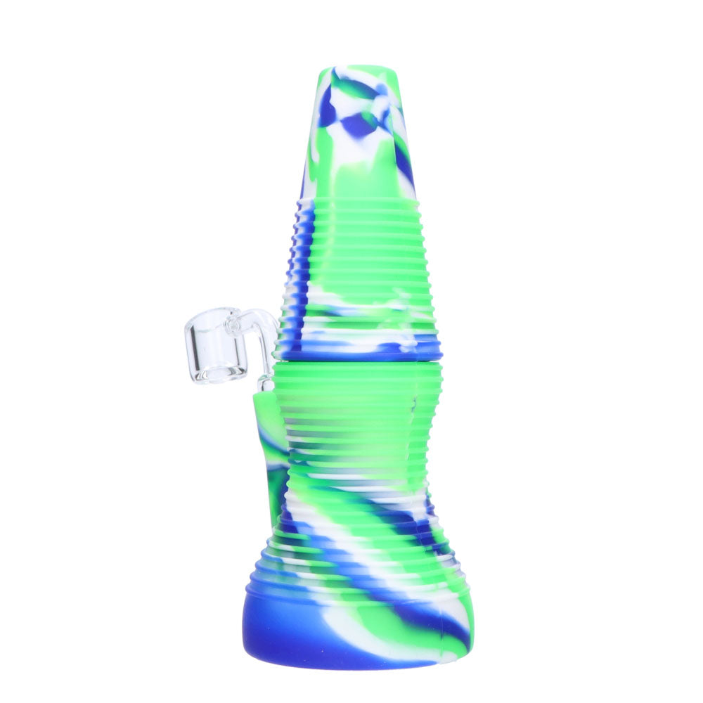 Silicone Dab Rig With Banger | Blue Neon & White | side view 3