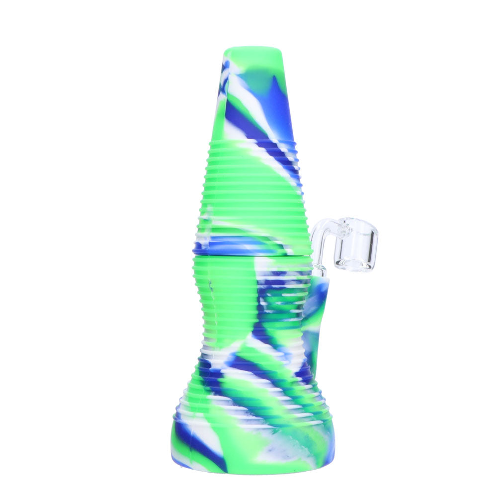 Silicone Dab Rig With Banger | Blue Neon & White | side view 4