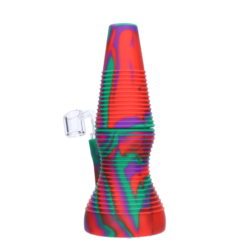 Silicone Dab Rig With Banger | Purple Green & Orange | side view 3