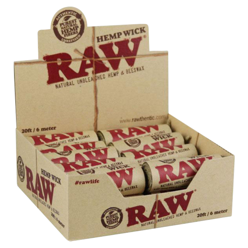 RAW Natural Hemp Wick Rolls - 20 Pack | Box