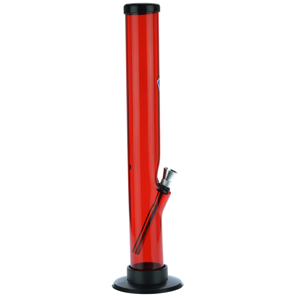 Acrylic Straight Tube Bong with Carb Hole | Red - Side View 4
