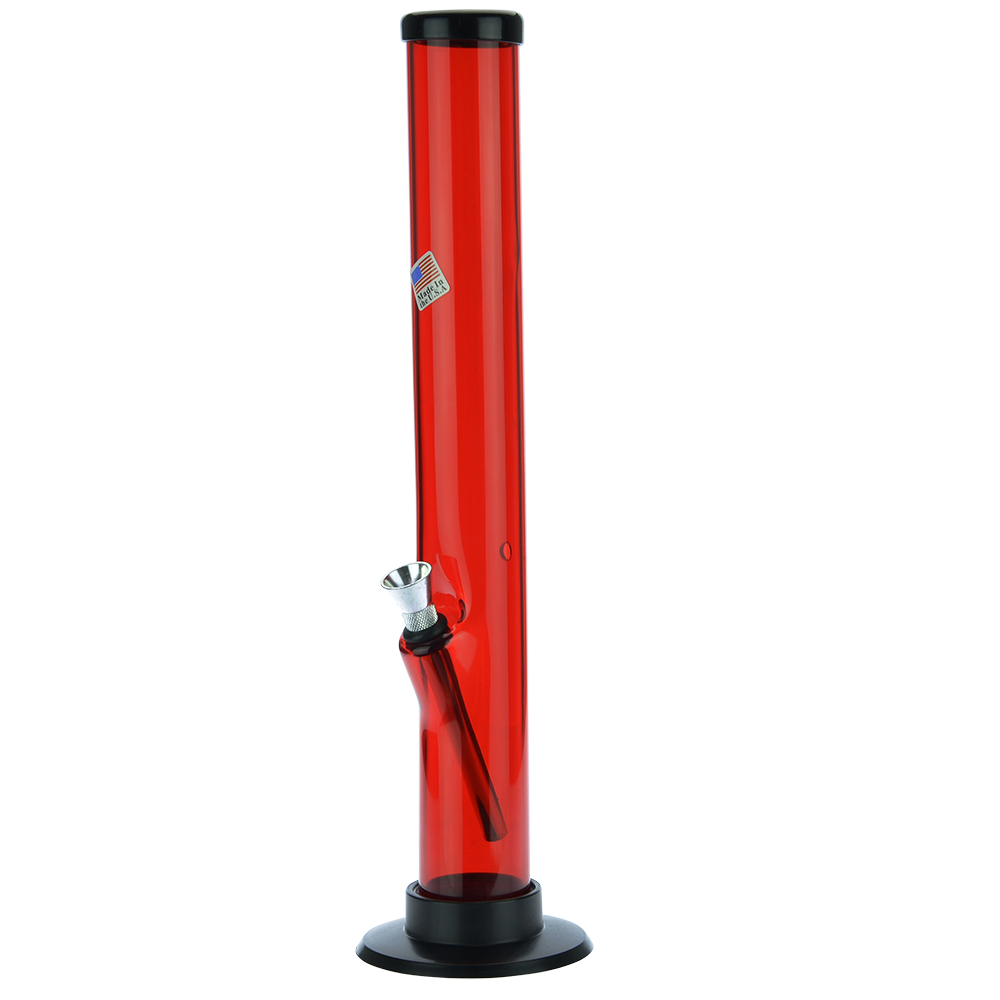 Acrylic Straight Tube Bong with Carb Hole | Red - Side View 2