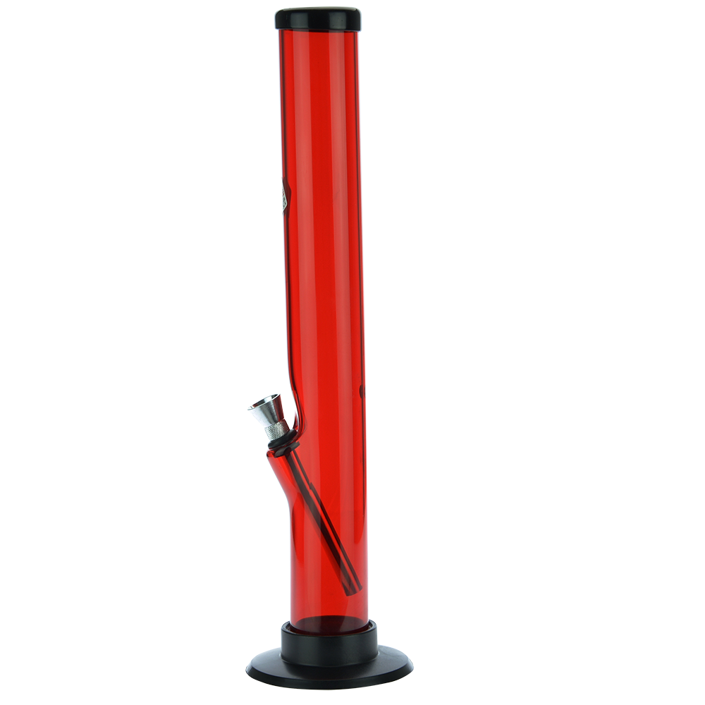 Acrylic Straight Tube Bong with Carb Hole | Red - Side View 3
