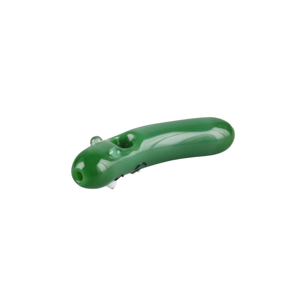 “Richard The Pickle" Green Rick Hand Pipe | Horizontal view