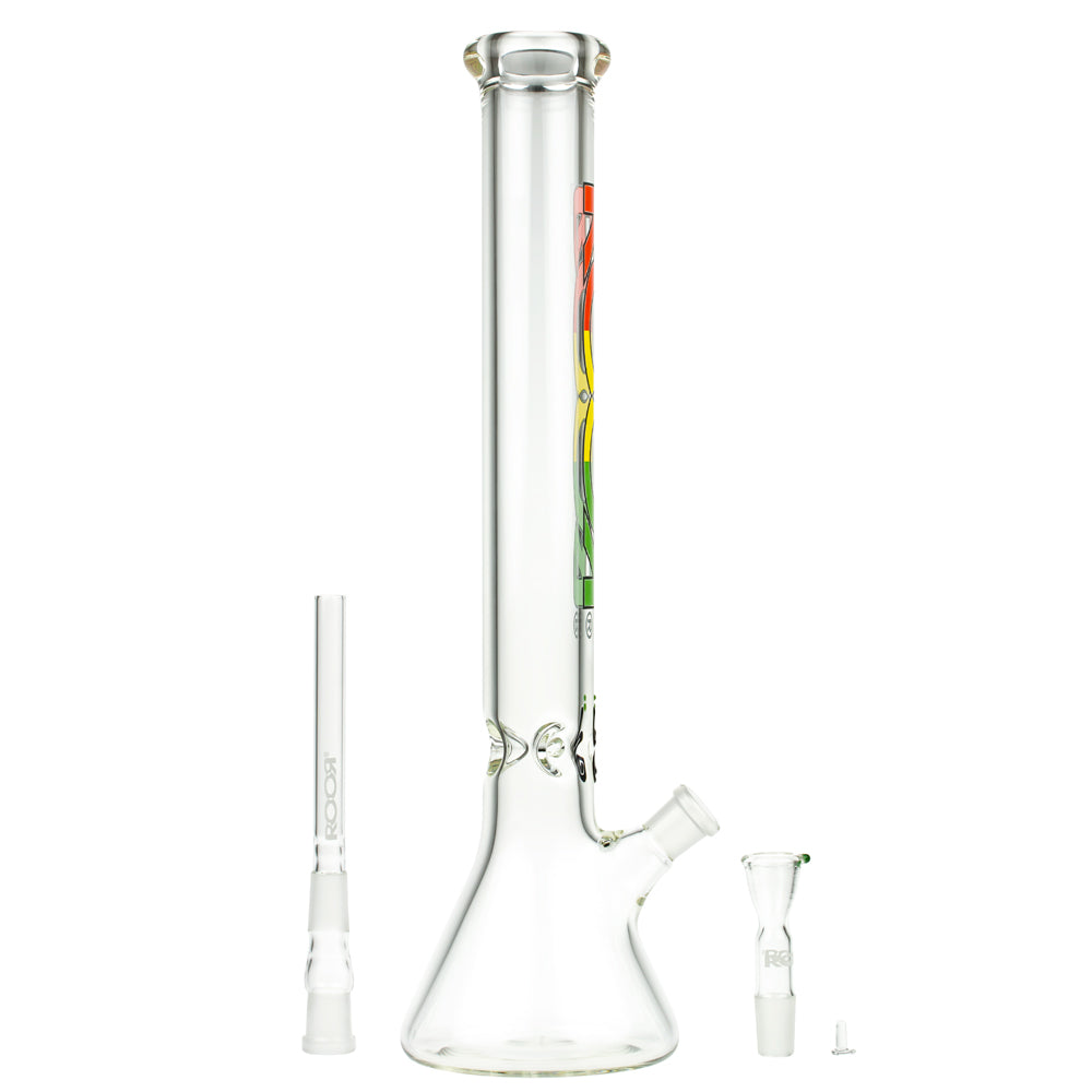 ROOR Little Sista Beaker Base 7mm Glass Ice Bong | Rasta | 45cm - Downstem and Bowl Included 