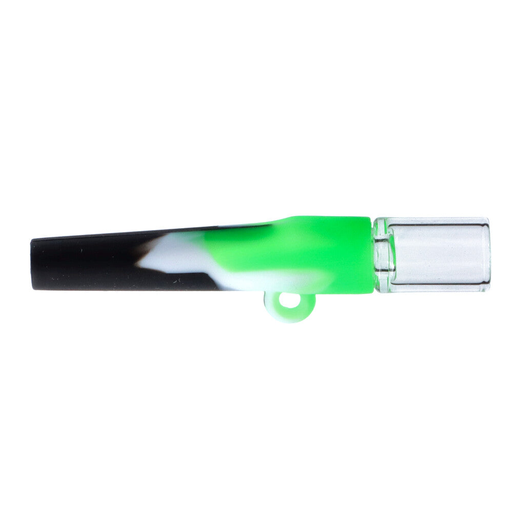 Silicone One Hitter Pendant Hand Pipe with Insert Glass Bowl | Black/White/Green