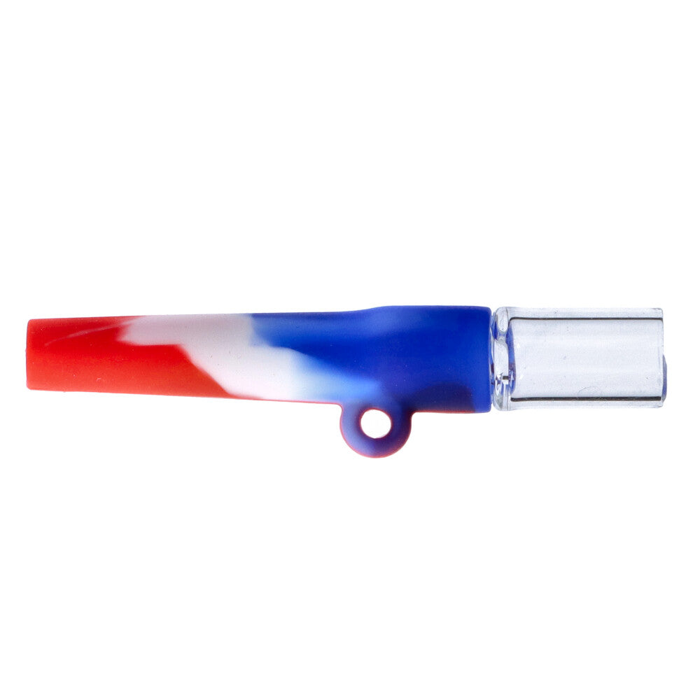 Silicone One Hitter Pendant Hand Pipe with Insert Glass Bowl | Red/White/Blue