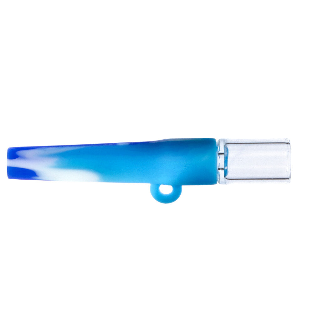 Silicone One Hitter Pendant Hand Pipe with Insert Glass Bowl | Blue/White