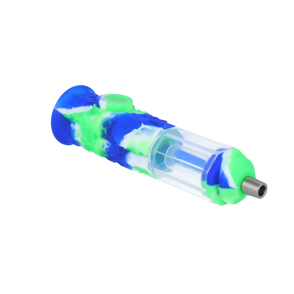 Silicone Nectar Collector Bubbler with Built-In Stash Container | Blue/green/white