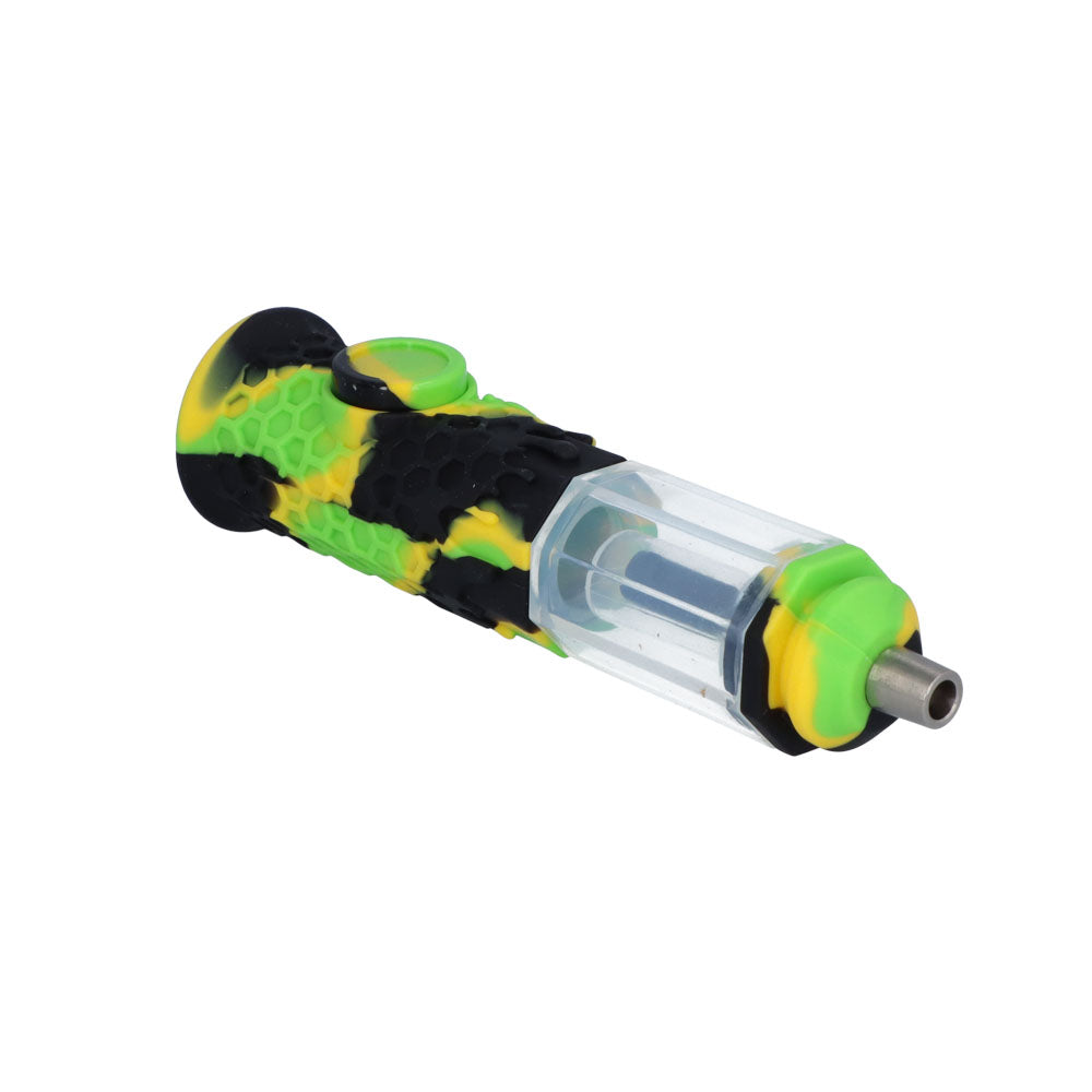 Silicone Nectar Collector Bubbler with Built-In Stash Container | Black/green/yellow