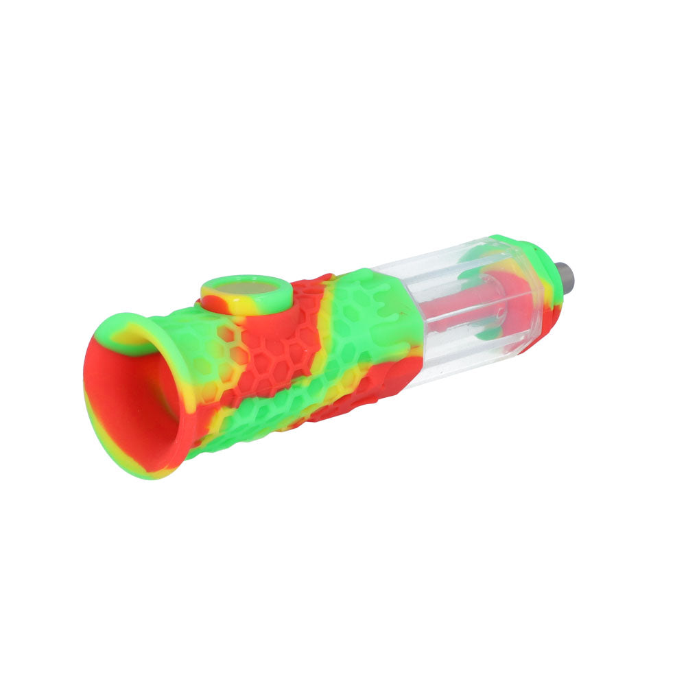 Silicone Nectar Collector Bubbler with Built-In Stash Container | Rasta - Side View 2