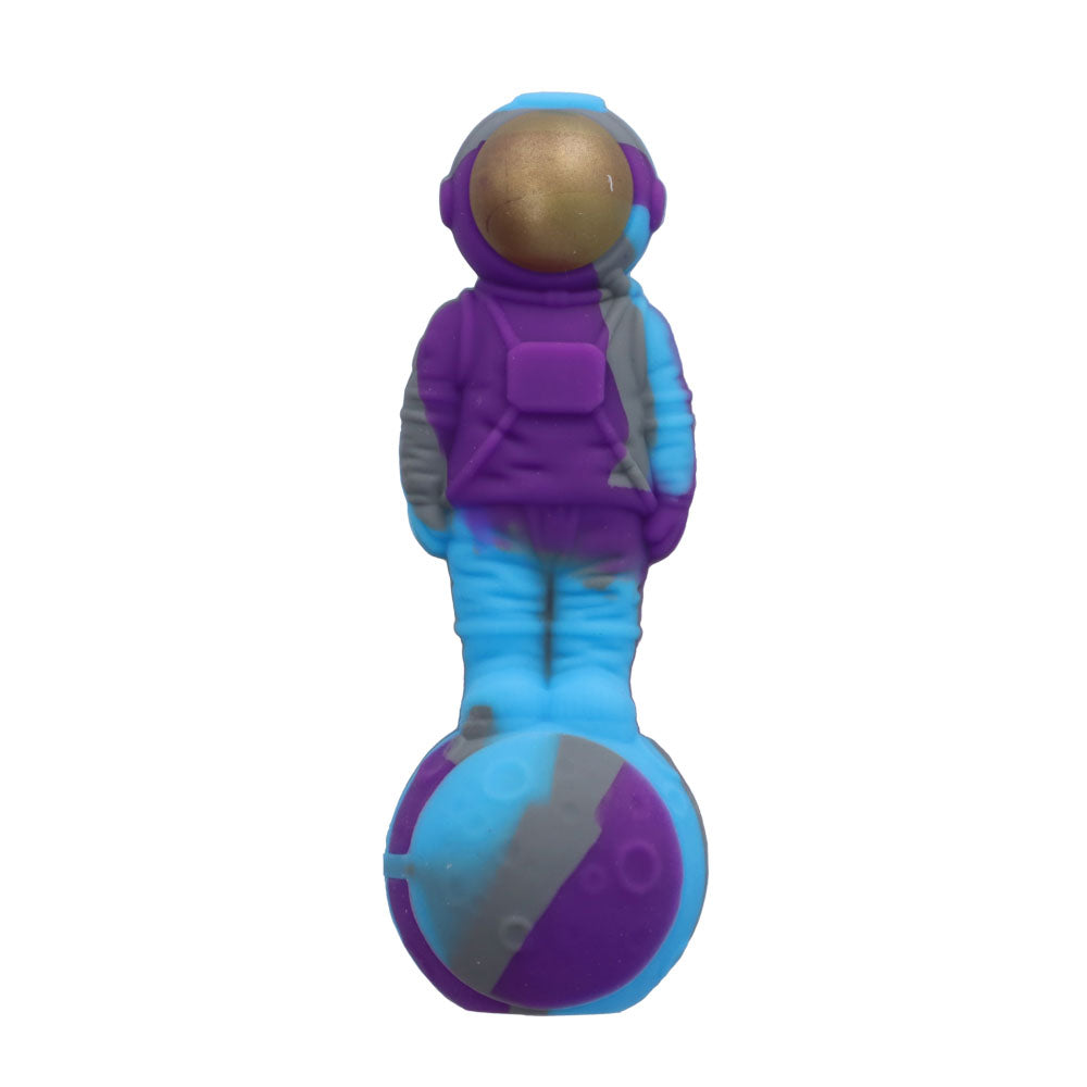 Silicone Astronaut Hand Pipe with Glass Bowl | 5 Inch | Purple/Blue | top view