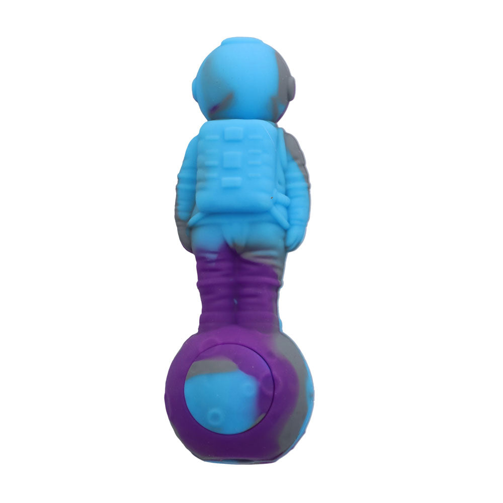 Silicone Astronaut Hand Pipe with Glass Bowl | 5 Inch | Purple/Blue | bottom view