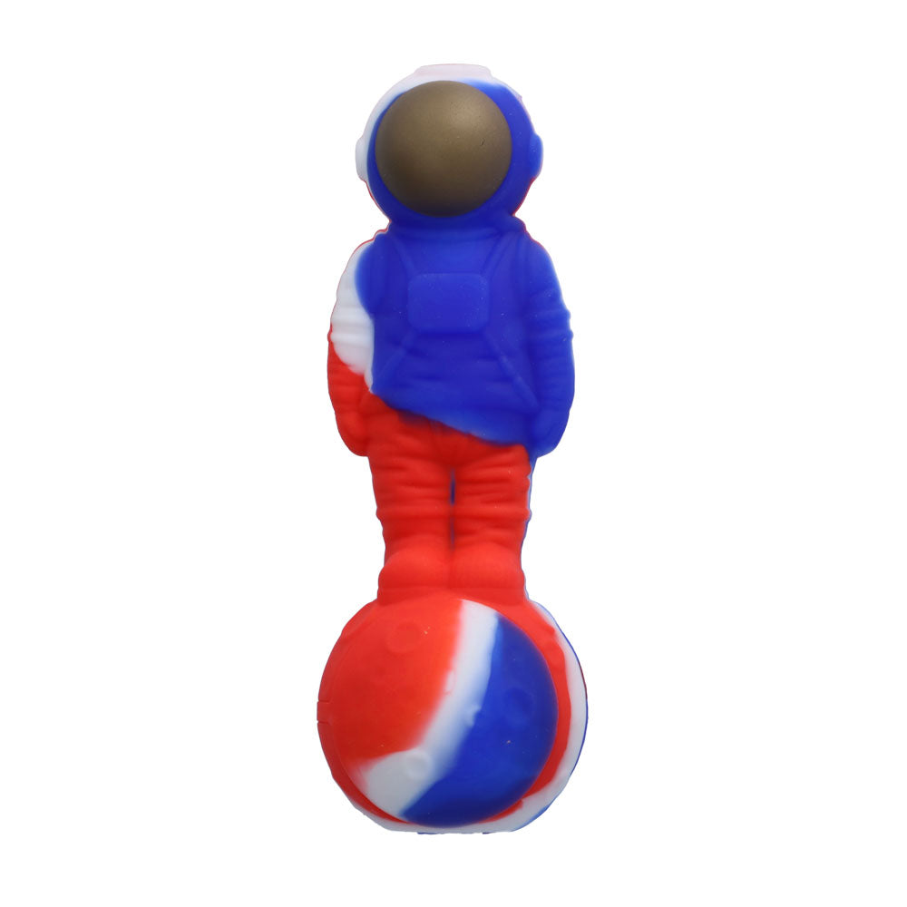 Silicone Astronaut Hand Pipe with Glass Bowl | 5 Inch | Red/White/Blue | top view