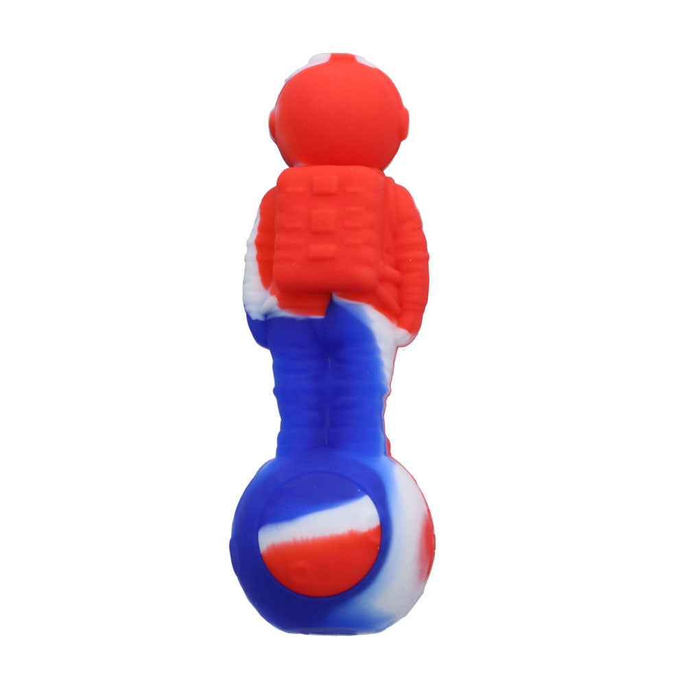 Silicone Astronaut Hand Pipe with Glass Bowl | 5 Inch | Red/White/Blue | bottom view