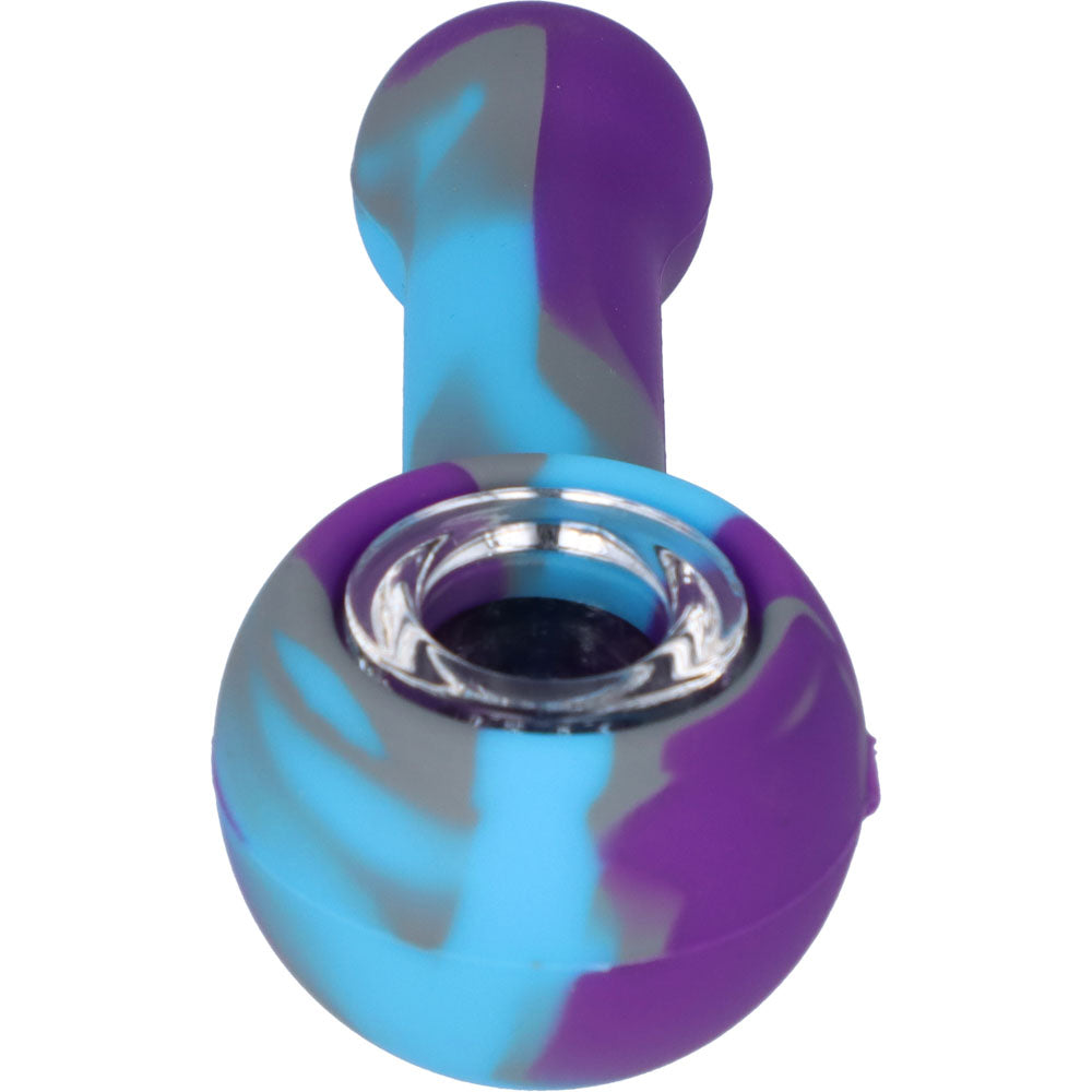 Silicone Spoon Pipe with Glass Bowl | 4.5 Inch | Purple/Blue | front view
