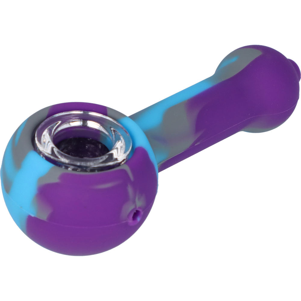 Silicone Spoon Pipe with Glass Bowl | 4.5 Inch | Purple/Blue | side view 1