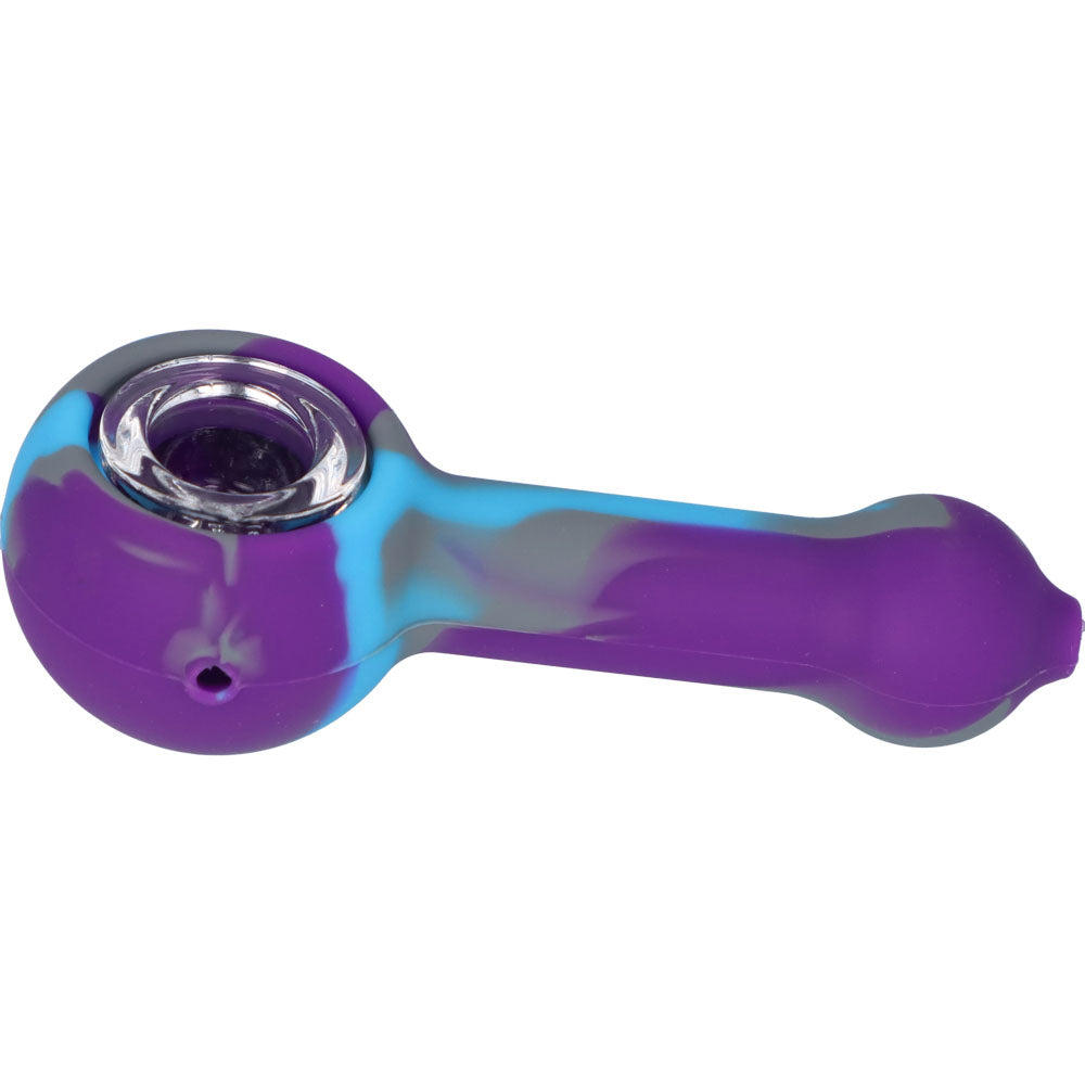 Silicone Spoon Pipe with Glass Bowl | 4.5 Inch | Purple/Blue | side view 2
