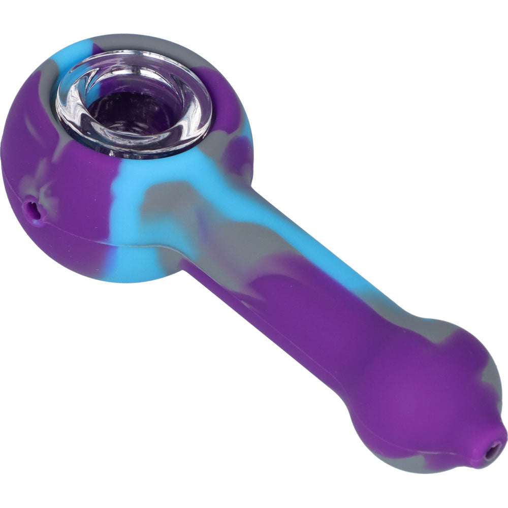 Silicone Spoon Pipe with Glass Bowl | 4.5 Inch | Purple/Blue | side view 3