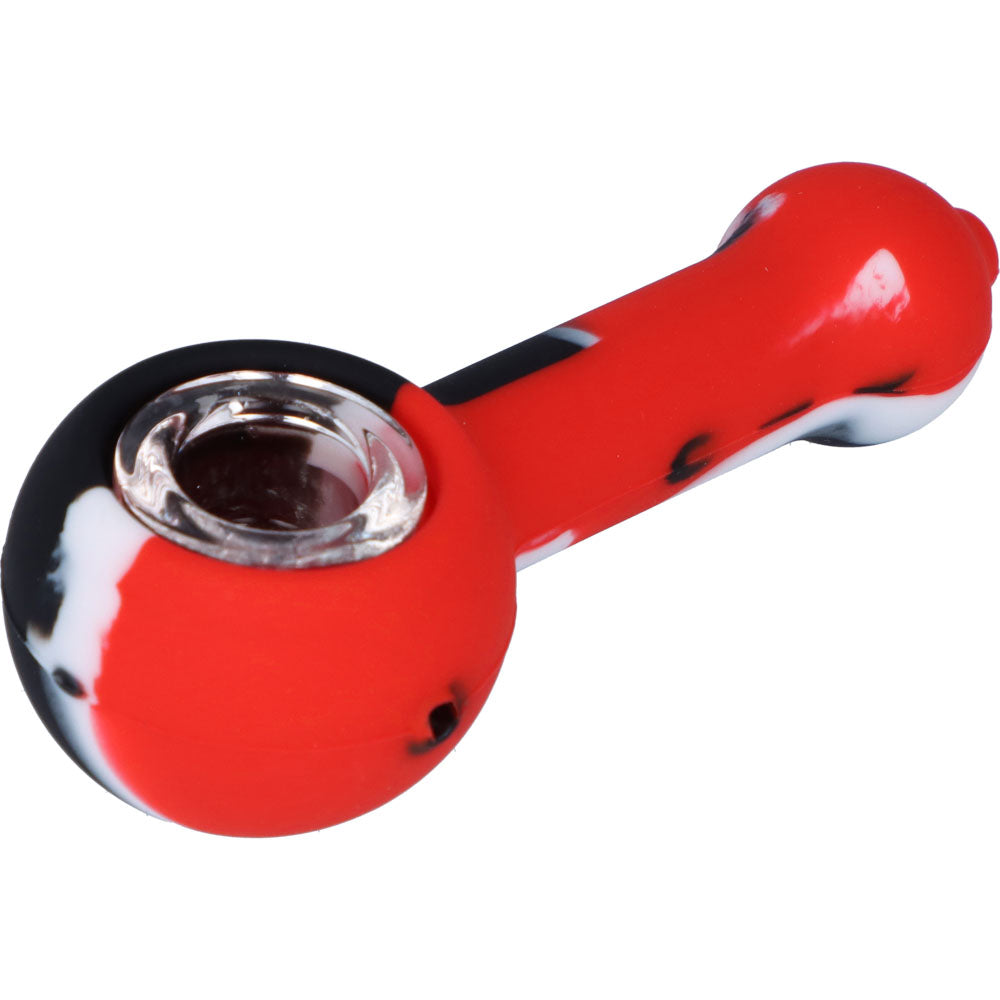 Silicone Spoon Pipe with Glass Bowl | 4.5 Inch | Red | side view 1