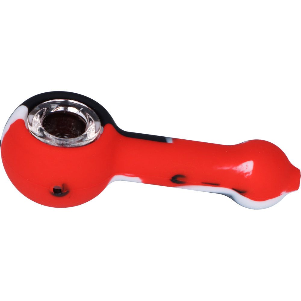 Silicone Spoon Pipe with Glass Bowl | 4.5 Inch | Red | side view 2
