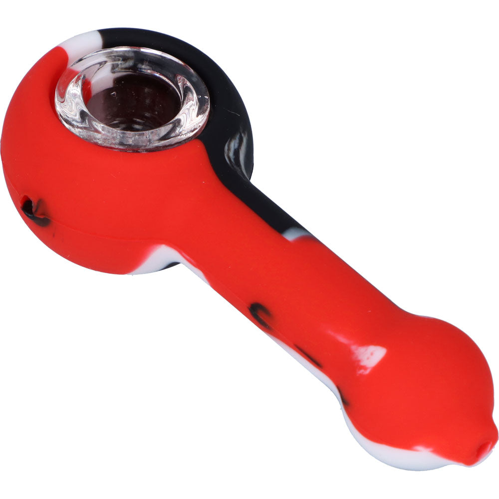Silicone Spoon Pipe with Glass Bowl | 4.5 Inch | Red | side view 3