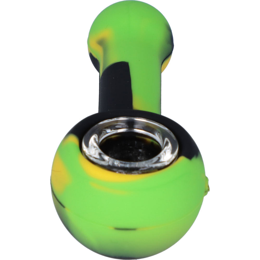 Silicone Spoon Pipe with Glass Bowl | 4.5 Inch | Green/Black/Yellow | front view