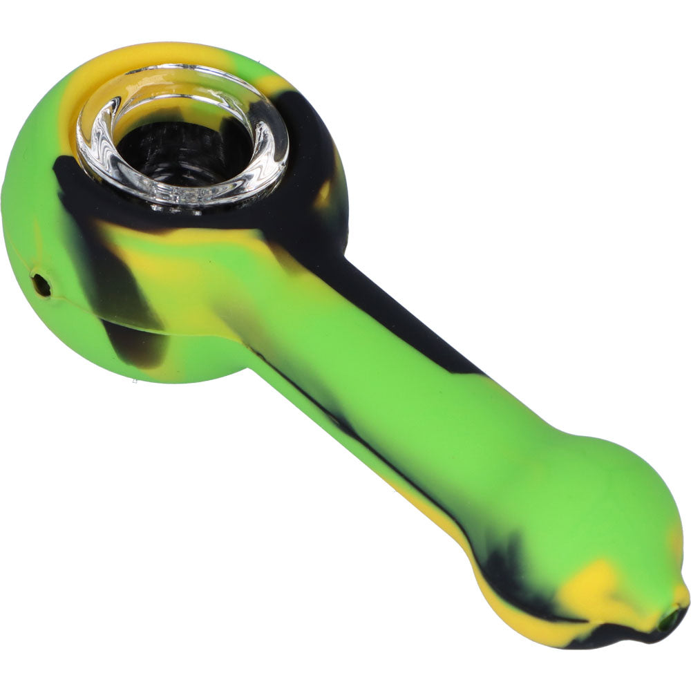 Silicone Spoon Pipe with Glass Bowl | 4.5 Inch | Green/Black/Yellow | side view 3