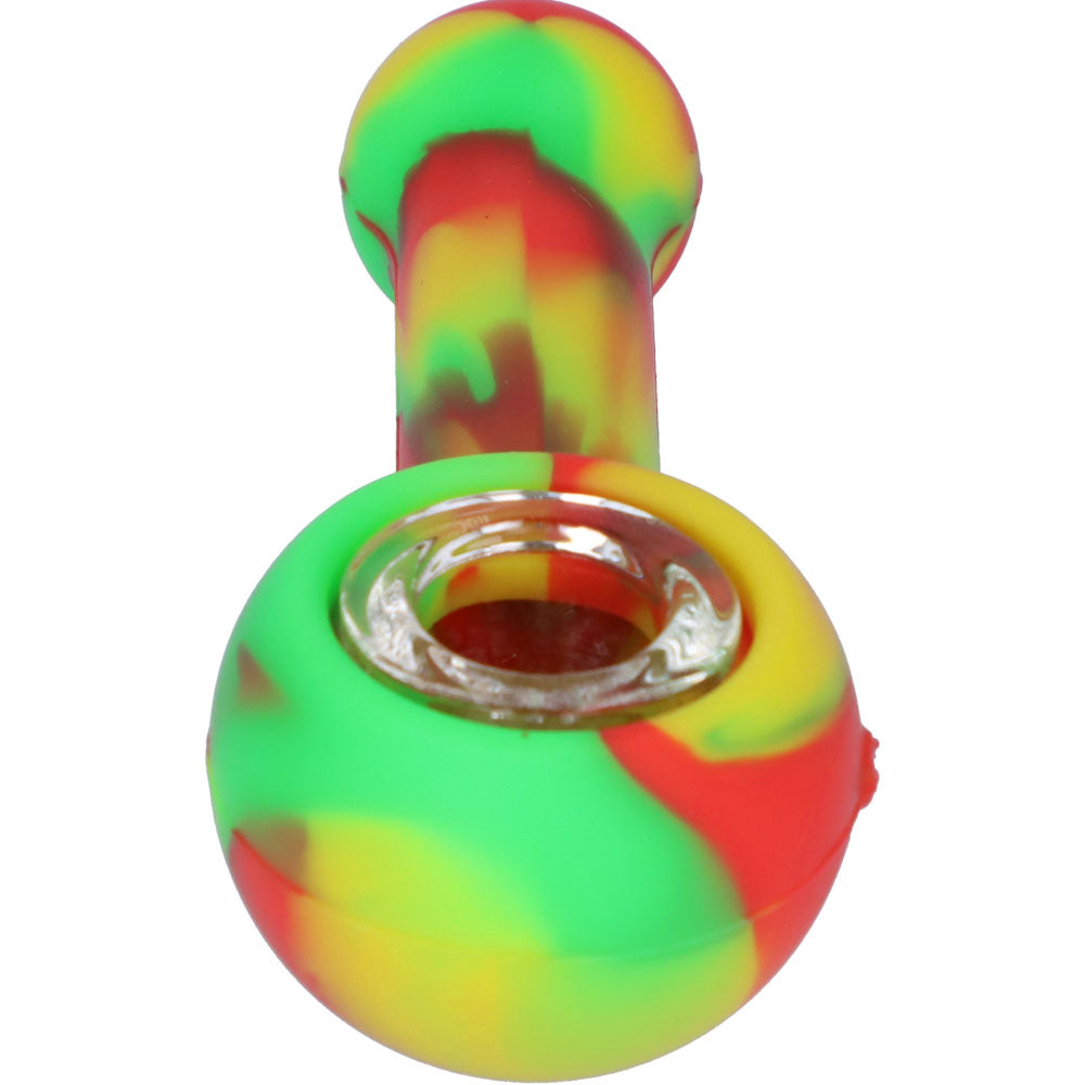 Silicone Spoon Pipe with Glass Bowl | 4.5 Inch | Rasta | front view