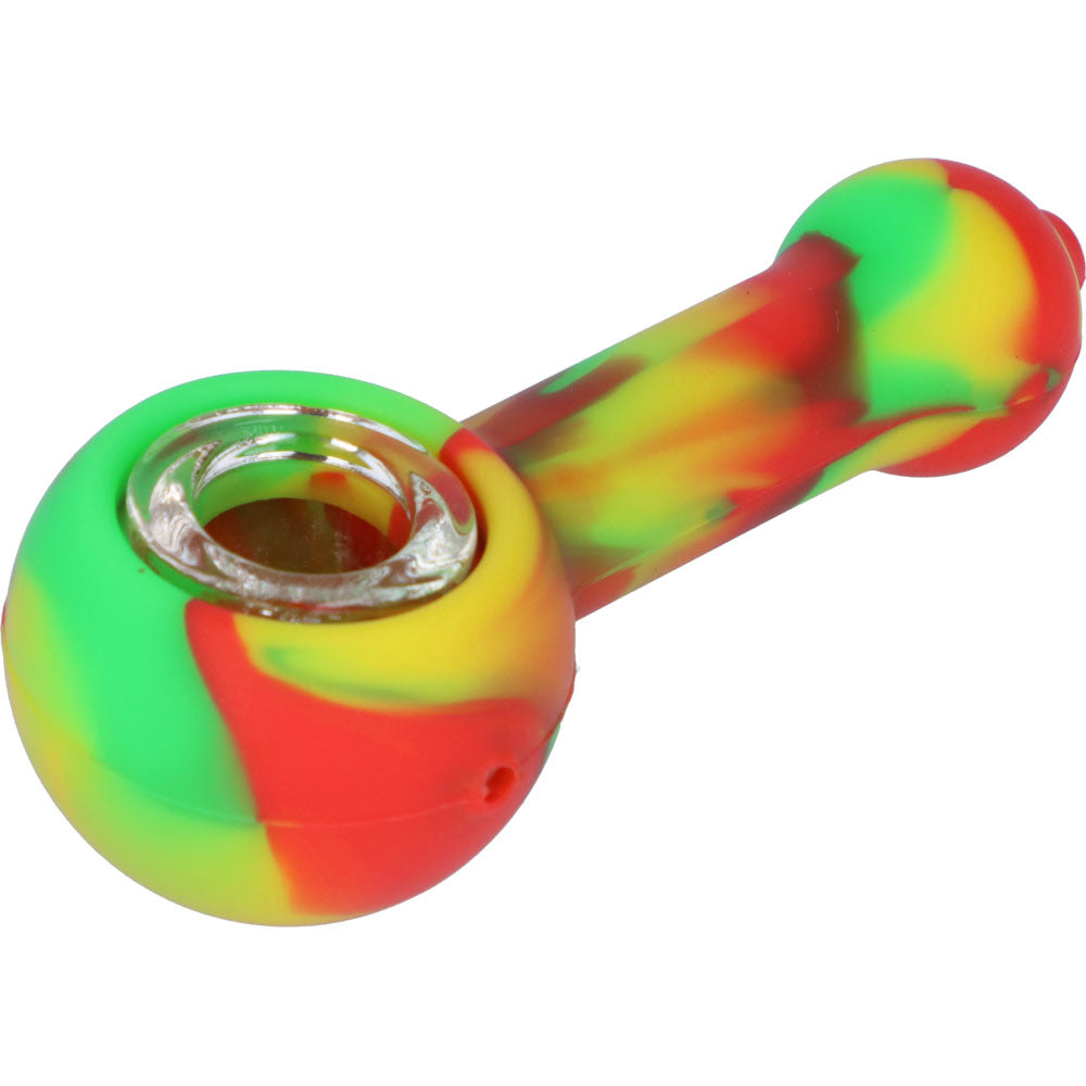 Silicone Spoon Pipe with Glass Bowl | 4.5 Inch | Rasta | side view 1