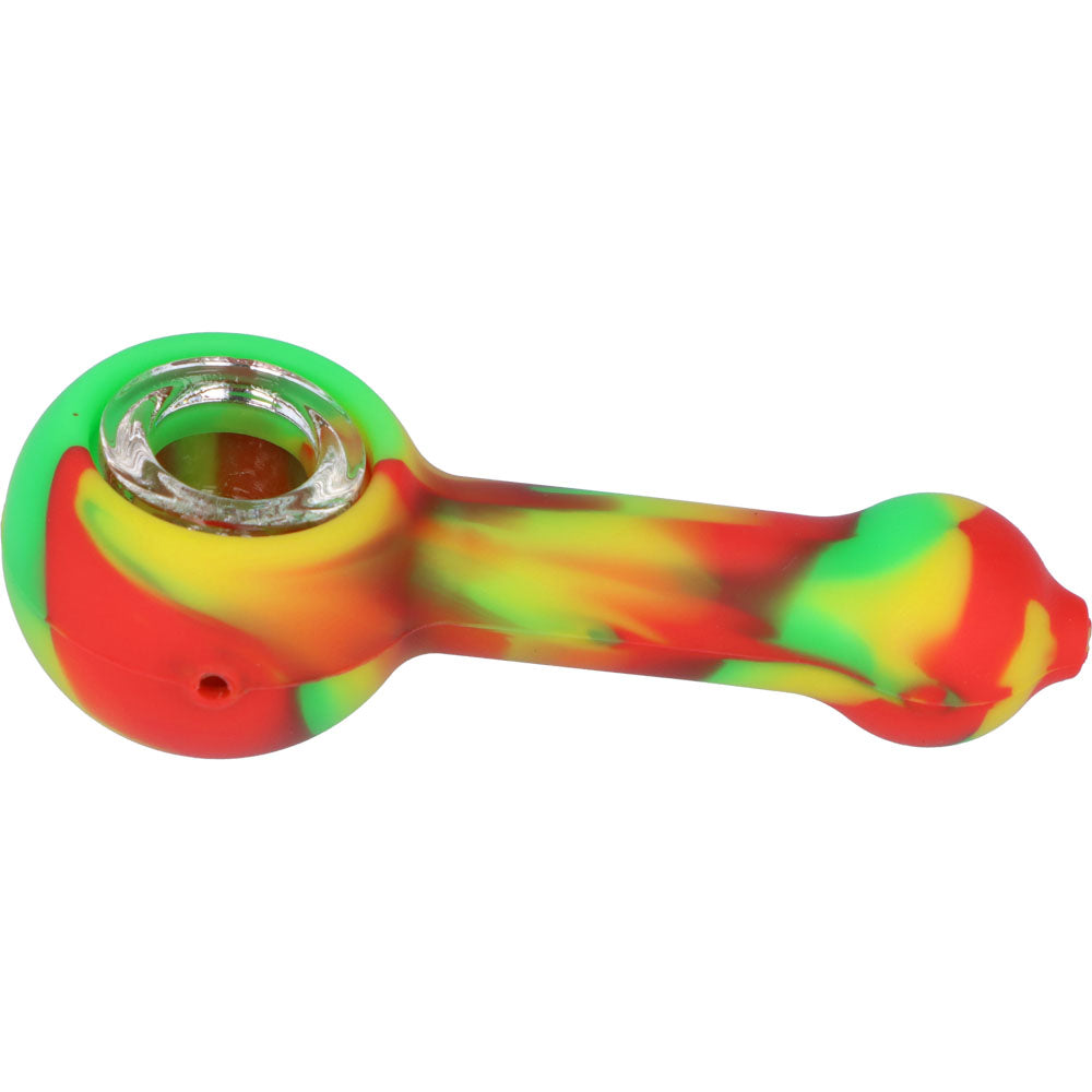 Silicone Spoon Pipe with Glass Bowl | 4.5 Inch | Rasta | side view 2