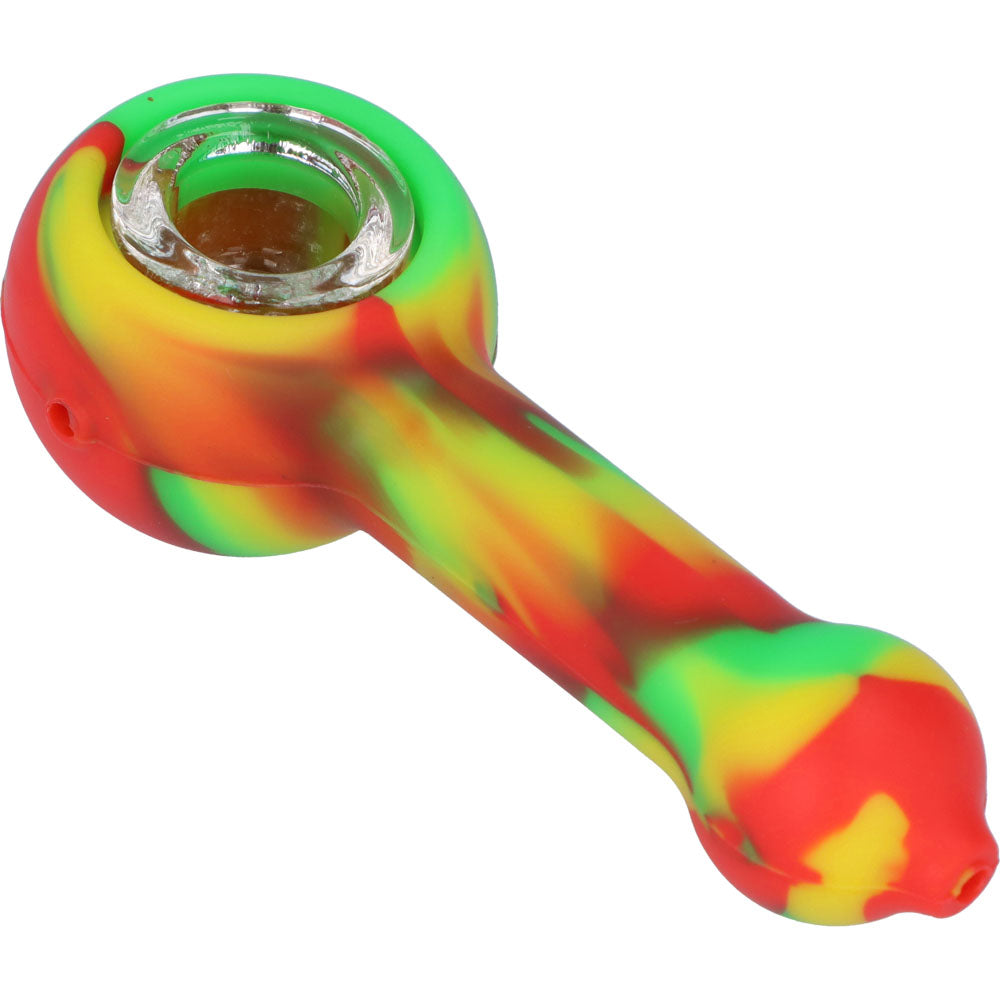 Silicone Spoon Pipe with Glass Bowl | 4.5 Inch | Rasta | side view 3