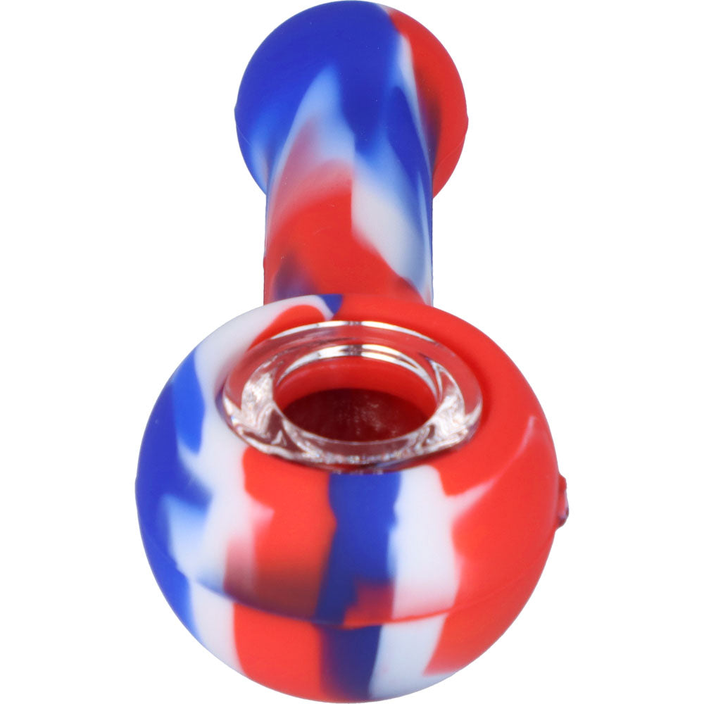 Silicone Spoon Pipe with Glass Bowl | 4.5 Inch | Red/White/Blue | front view