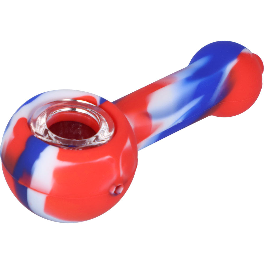 Silicone Spoon Pipe with Glass Bowl | 4.5 Inch | Red/White/Blue | side view 1