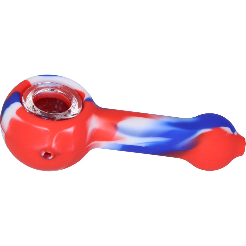 Silicone Spoon Pipe with Glass Bowl | 4.5 Inch | Red/White/Blue | side view 2