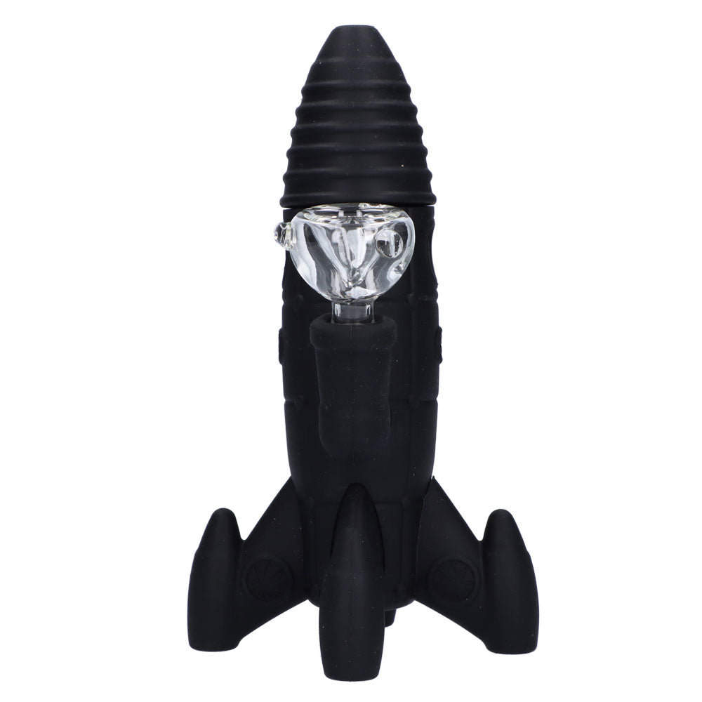 Silicone Rocket Bong with Glass Bowl | Random Color | 7.5 Inch | Black - Front View 
