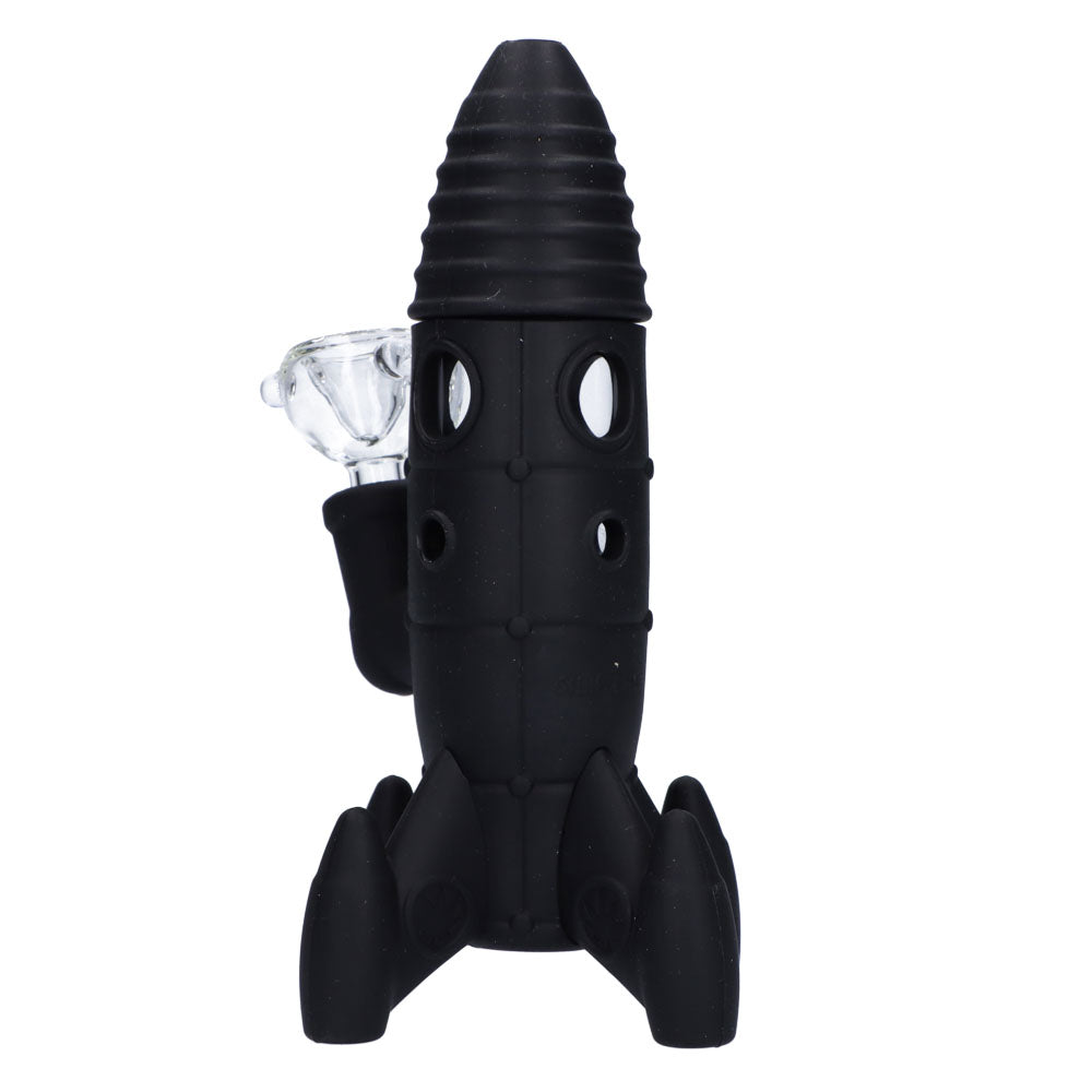Silicone Rocket Bong with Glass Bowl | Random Color | 7.5 Inch | Black - Back View 