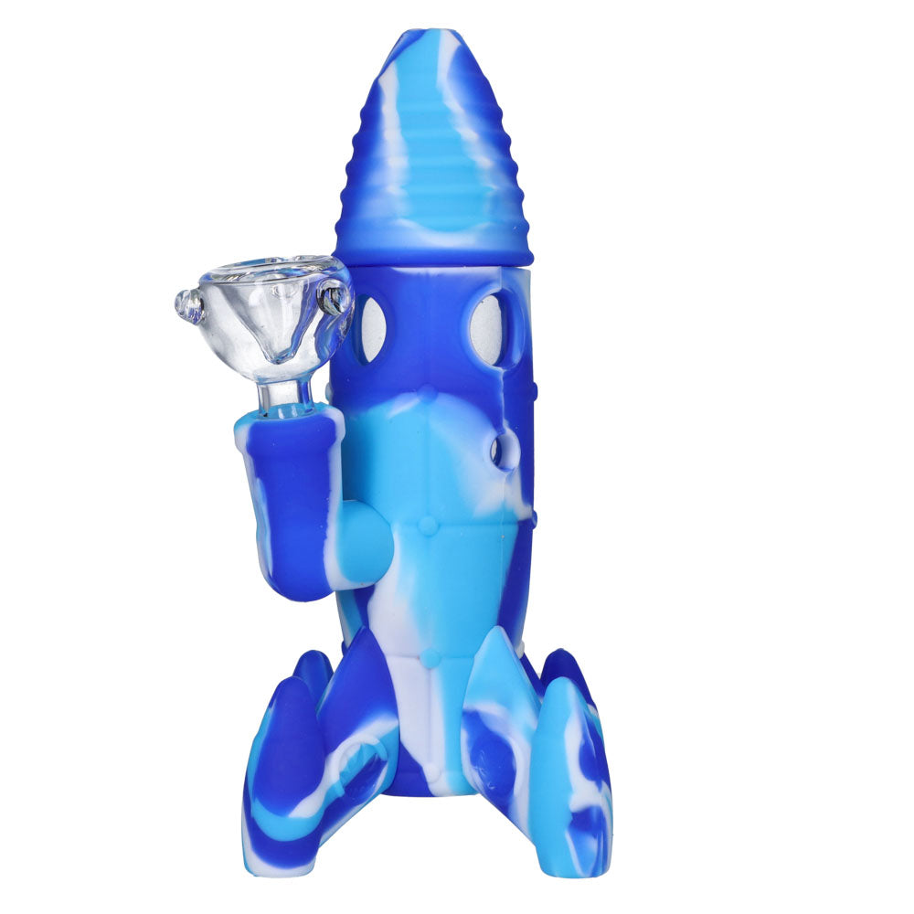 Silicone Rocket Bong with Glass Bowl | Random Color | 7.5 Inch | Blue/white