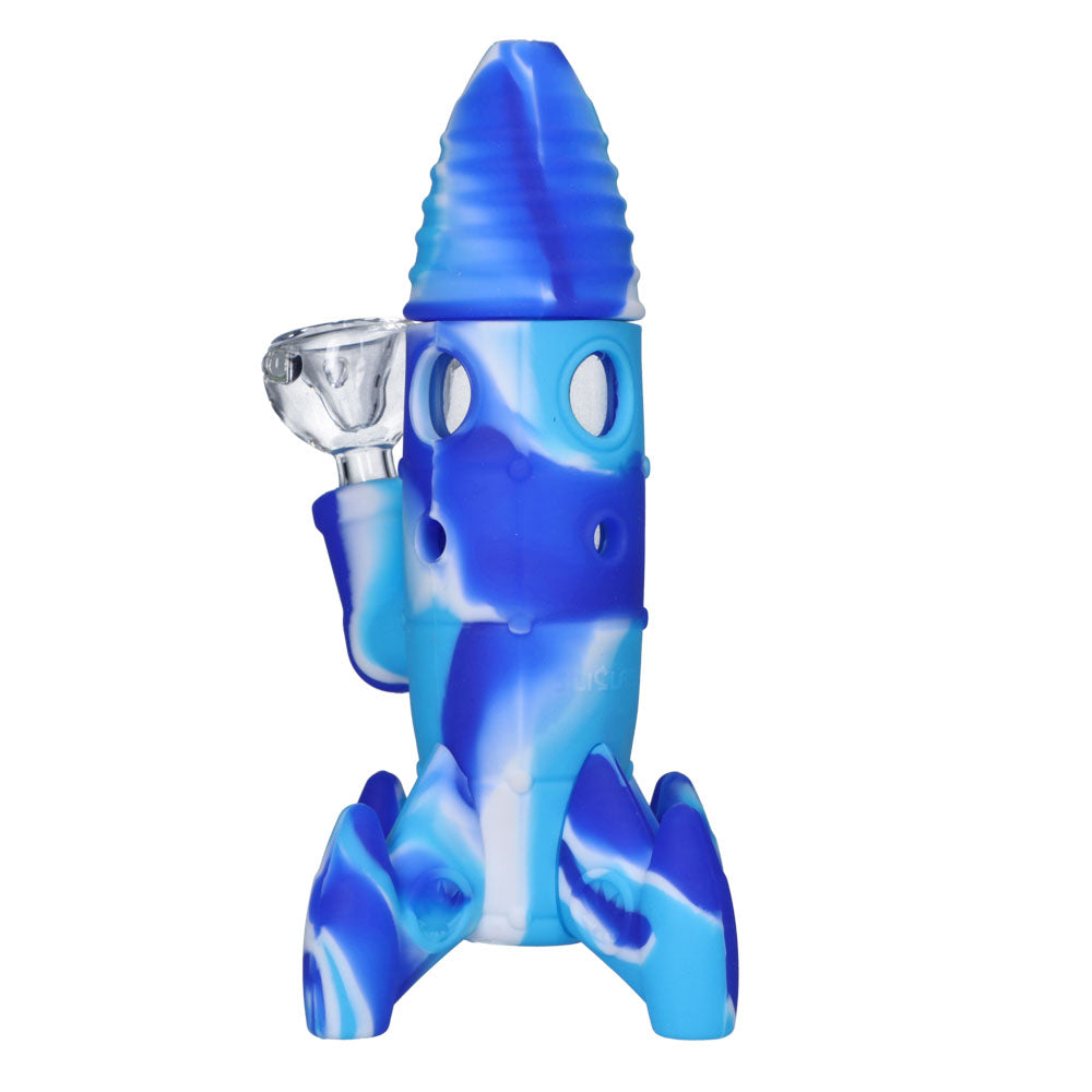 Silicone Rocket Bong with Glass Bowl | Random Color | 7.5 Inch | Blue/white - Back View 