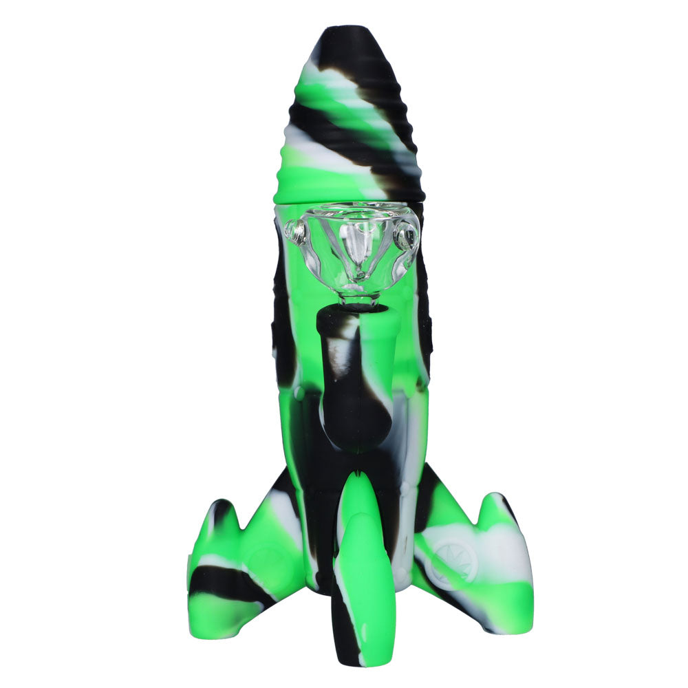 Silicone Rocket Bong with Glass Bowl | Random Color | 7.5 Inch | Black/green/white - Front View 