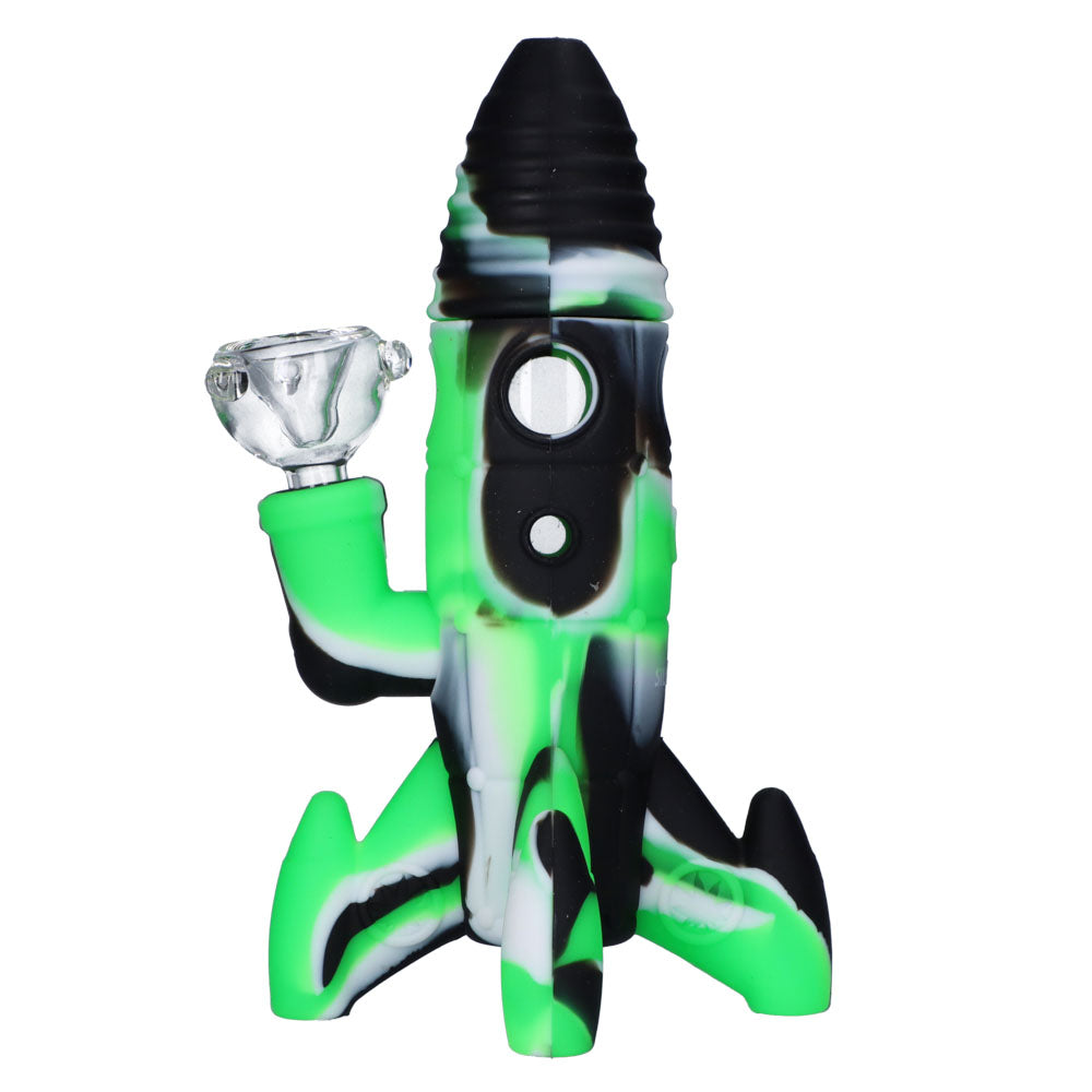 Silicone Rocket Bong with Glass Bowl | Random Color | 7.5 Inch | Black/green/white - Side View