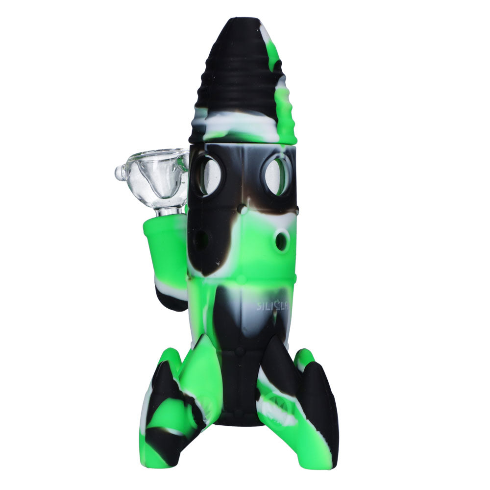 Silicone Rocket Bong with Glass Bowl | Random Color | 7.5 Inch | Black/green/white - Back View 
