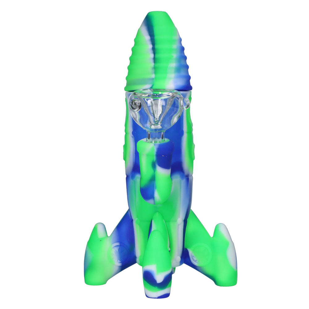 Silicone Rocket Bong with Glass Bowl | Random Color | 7.5 Inch | Blue/green/white - Front View 