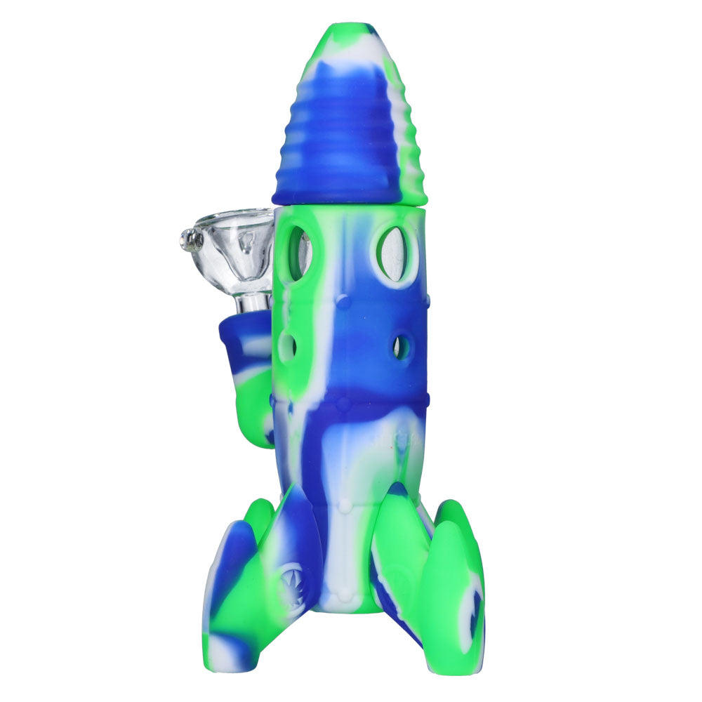 Silicone Rocket Bong with Glass Bowl | Random Color | 7.5 Inch | Blue/green/white -Back View 